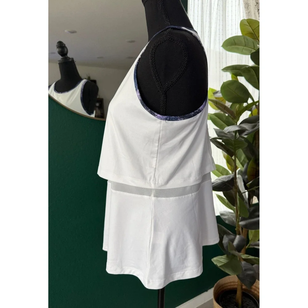 Tail Activewear Layered Mesh Racerback Tennis Tank Top Womens L White Preppy - Picture 3 of 8